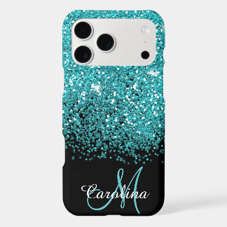 Blue, Teal, Glitter, Name and Monogram, Girly