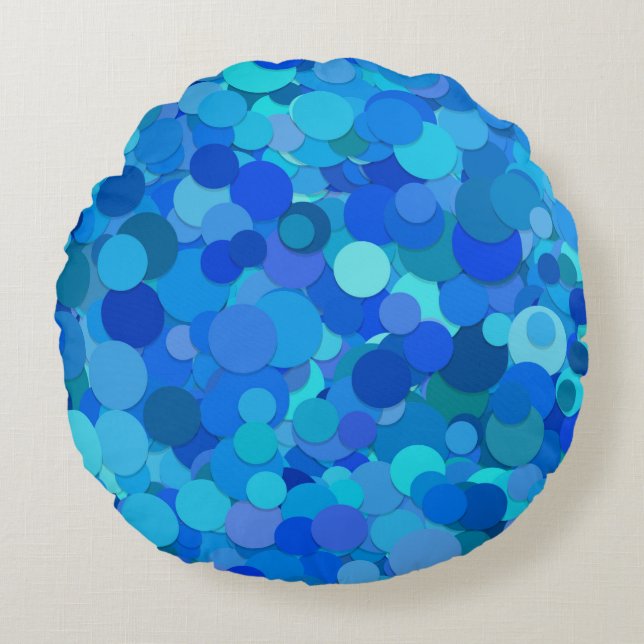 Blue Teal Glitter Sequin Round Cushion (Front)