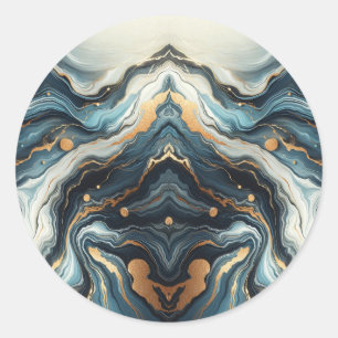 Blue Teal Gold Agate Modern Glam Elegant Wedding Classic Round Sticker