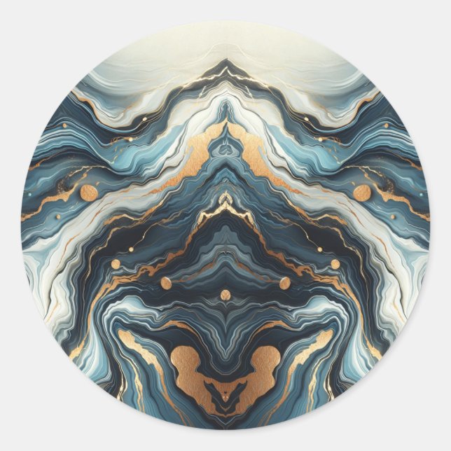 Blue Teal Gold Agate Modern Glam Elegant Wedding Classic Round Sticker (Front)
