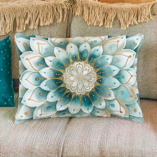 Blue Teal Gold Floral Mandala  Decorative Cushion