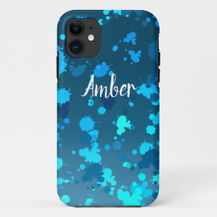 Blue Teal Gradient Paint Splash Personalised iPhone 11 Case
