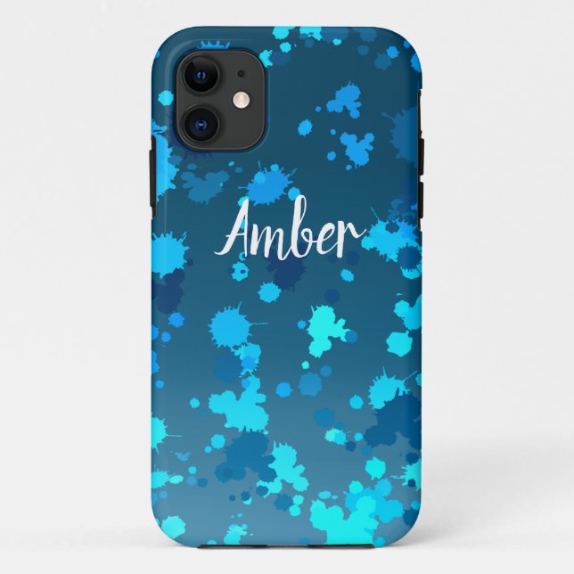 Blue Teal Gradient Paint Splash Personalised Case-Mate iPhone Case (Back)