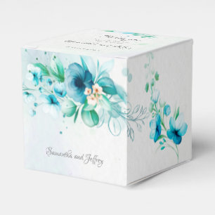 Blue teal green flowers floral wedding favour box