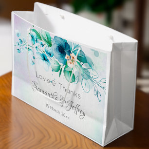 Blue teal green flowers floral wedding gifts favou large gift bag