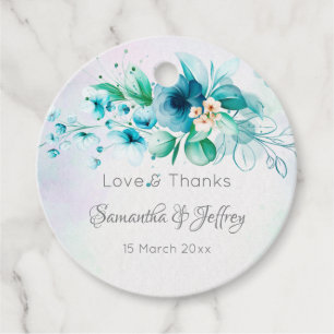Blue teal green flowers floral wedding gifts favour tags