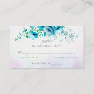 Blue teal green flowers floral wedding RSVP  Enclosure Card