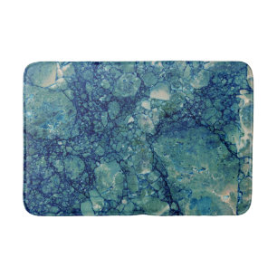 Blue Teal Green Marble Texture Bath Mat