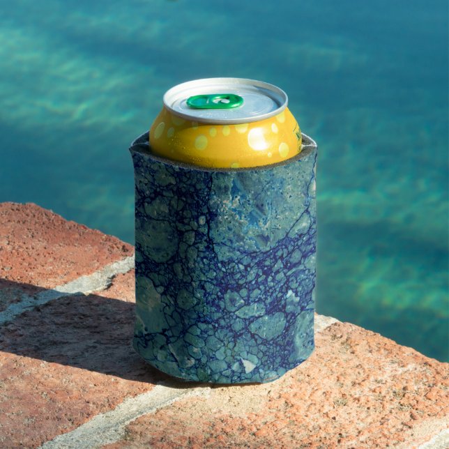 Blue Teal Green Marble Texture Can Cooler (In Situ Pool)