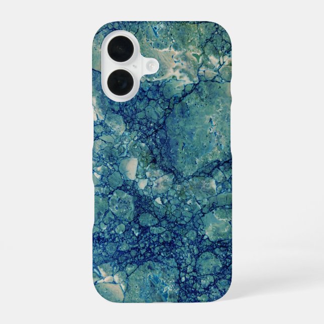 Blue Teal Green Marble Texture iPhone 16 Case (Back)
