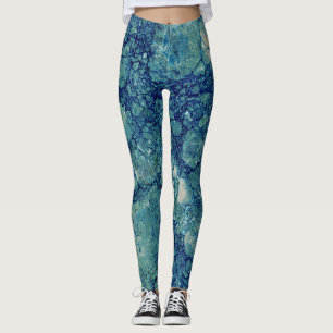 Blue Teal Green Marble Texture Leggings