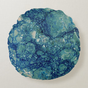 Blue Teal Green Marble Texture Round Cushion