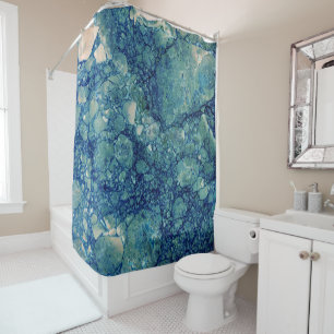 Blue Teal Green Marble Texture Shower Curtain
