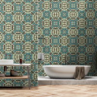 Blue Teal Green Taupe Brown Bohemian Tribe Art