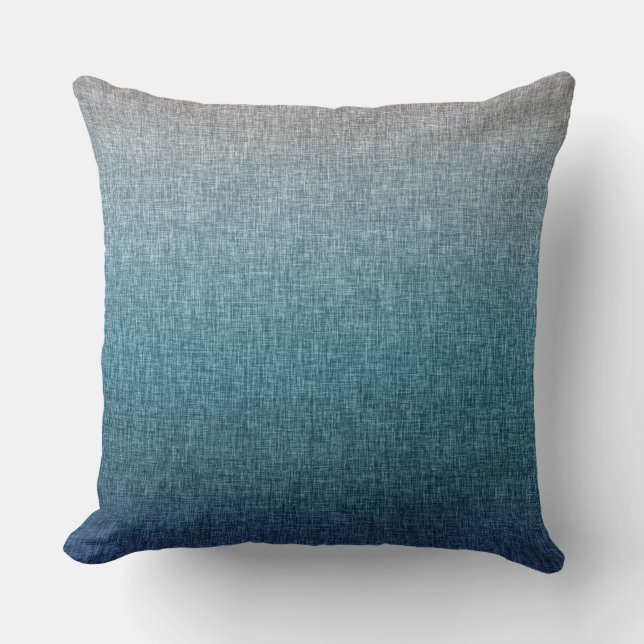 Blue Teal Grey Crosshatch Pattern Abstract Ombre Cushion (Front)