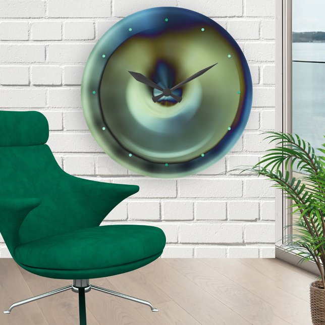 Blue Teal Industrial Abstract Design Wall Clock (Modern wall clock featuring an original abstract design in green, teal and pale turquoise colors)