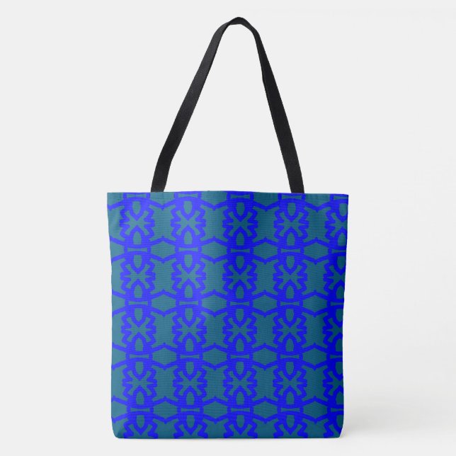 Blue +Teal Interlocking Design Tote Bag (Front)