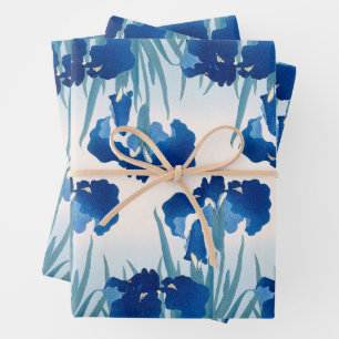 Blue & Teal Irises Wrapping Paper Sheet