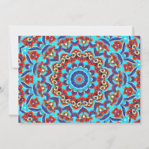 Blue Teal Leaf Floral Mandala Boho Holiday Card