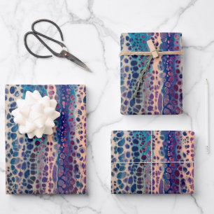 Blue Teal Lilac White Acrylic Abstract Fluid Art Wrapping Paper Sheet