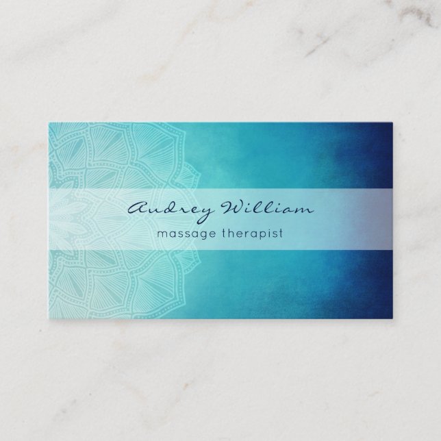 Blue Teal Mandala Lotus Flower Watercolor  Business Card (Front)