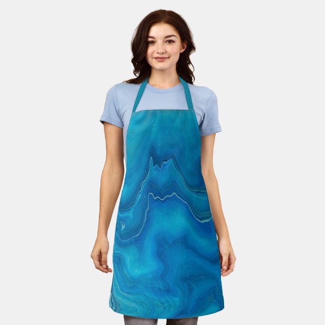 Blue & Teal Marble Agate Abstraction  Apron (Worn)