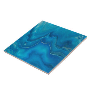Blue & Teal Marble Agate Abstraction    Ceramic Tile