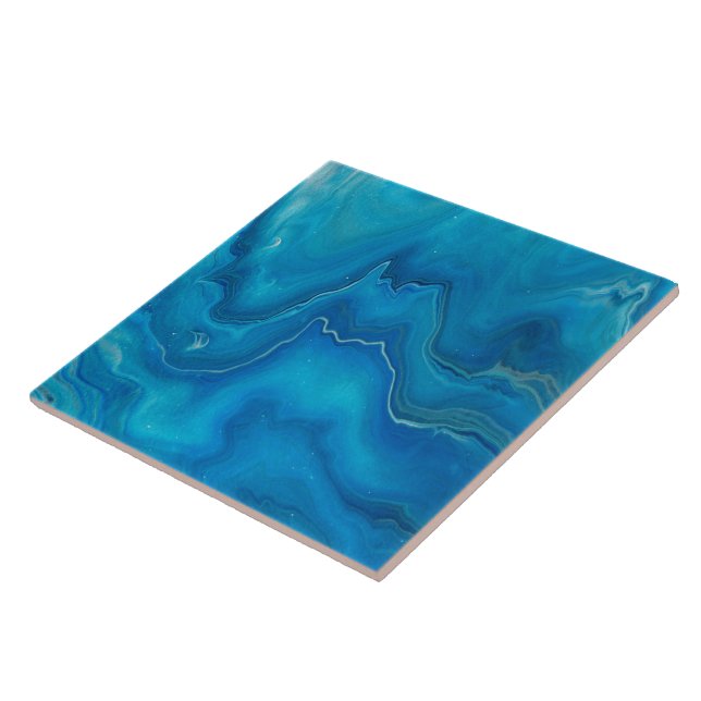 Blue & Teal Marble Agate Abstraction    Ceramic Tile (Side)