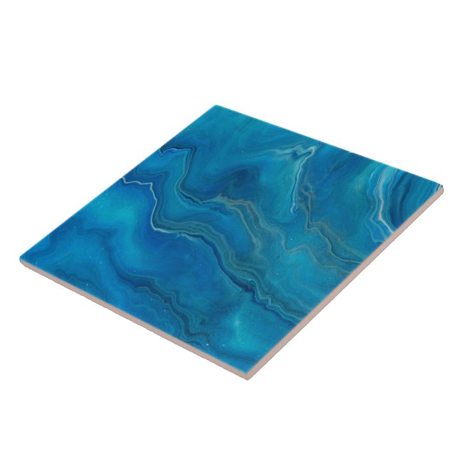 Blue & Teal Marble Agate Abstraction   Ceramic Tile (Side)