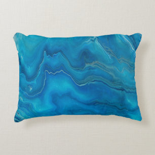 Blue & Teal Marble Agate Abstraction Decorative Cushion