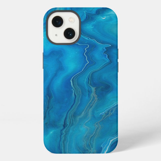 Blue & Teal Marble Agate Abstraction   iPhone Case (Back)