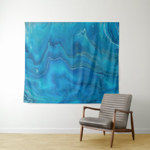 Blue & Teal Marble Agate Abstraction  Tapestry