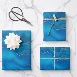 Blue & Teal Marble Agate Abstraction  Wrapping Paper Sheet