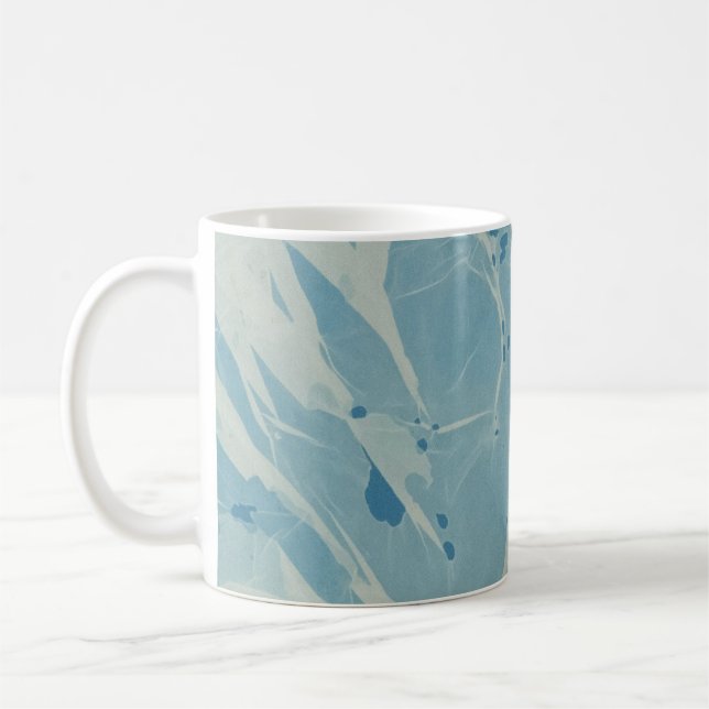 Blue Teal Marbled Abstract Art Coffee Mug (Left)