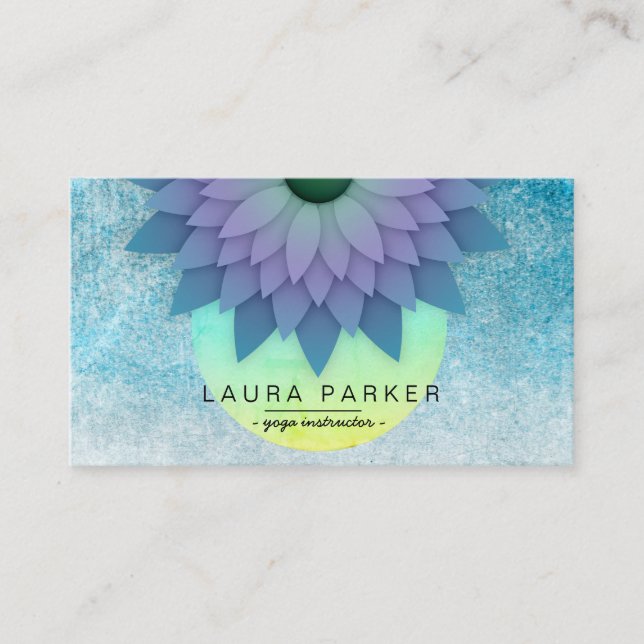 Blue Teal Meditation Holistic Lotus Flower Yoga Business Card (Front)
