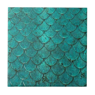 Blue Teal Mermaid Scales Tile