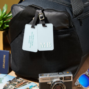 Blue & Teal Minimal Modern Initial Monogram Luggage Tag