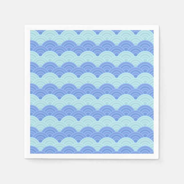 Blue Teal Mint Scalloped Waves Napkin (Front)