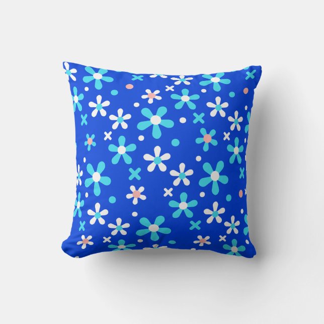 Blue Teal Modern Floral Cushion (Front)