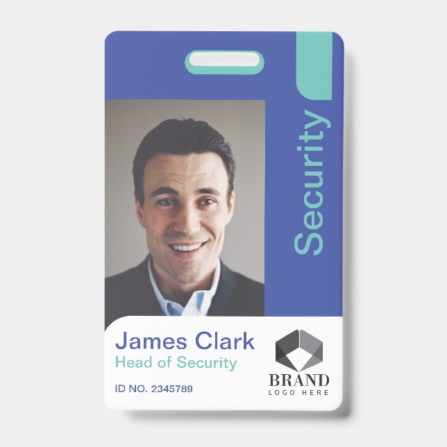 Blue & Teal Modern & Minimal Security Photo ID Badge (Front)
