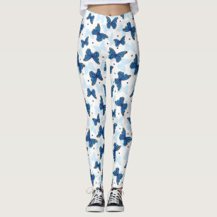 Blue Teal Monarch Butterfly Pattern  Leggings