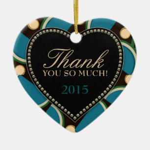 Blue Teal Monogram Thank You Heart Ornament
