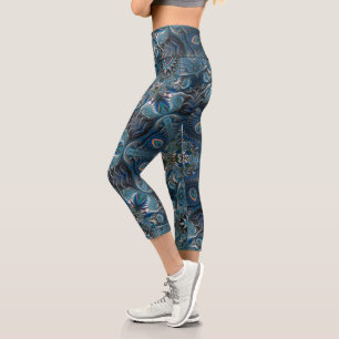 Blue Teal Mysterious Space Mandala  Capri Leggings
