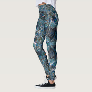 Blue Teal Mysterious Space Mandala  Leggings