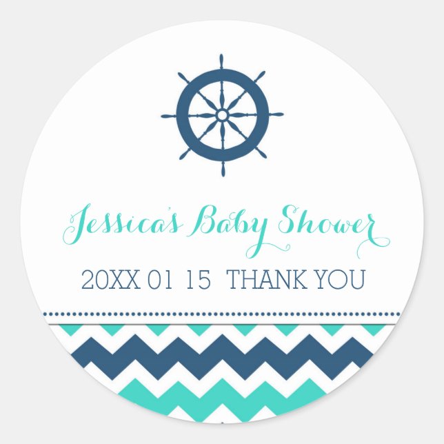 Blue Teal Nautical Baby Shower Favour Stickers (Front)