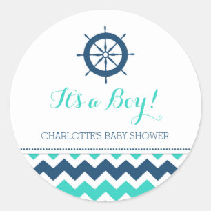 Blue Teal Nautical Baby Shower Favour Stickers