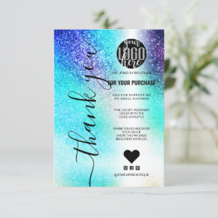 Blue Teal Nebula Galaxy Glitter Order Thank You Card