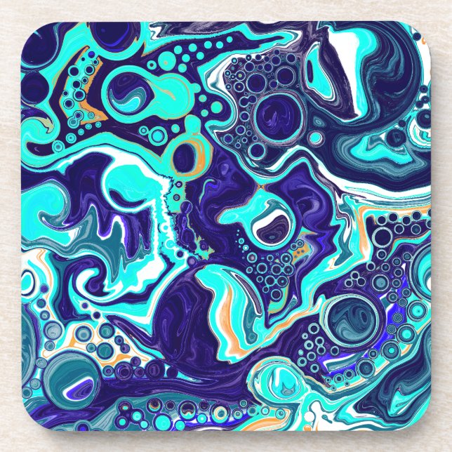  Blue Teal Ocean Swirls Fluid Art   Coaster (Front)