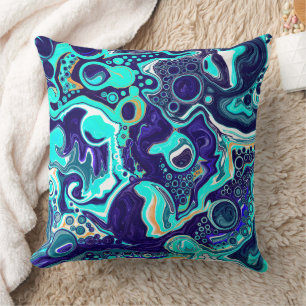 Blue Teal Ocean Swirls Fluid Art    Cushion