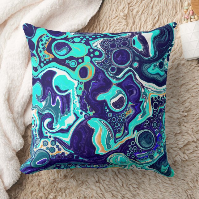  Blue Teal Ocean Swirls Fluid Art    Cushion (Blanket)